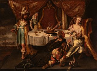 Andalusian school of the second half of the seventeenth century. 
"The banquet of Herod". 
Oil on canvas. Relined.