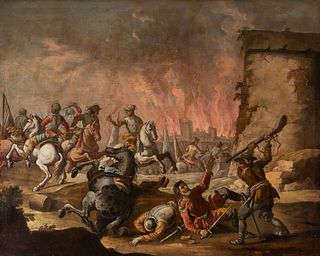 Spanish school; second half of the 18th century. 
"Siege". 
Oil on canvas. Relined.