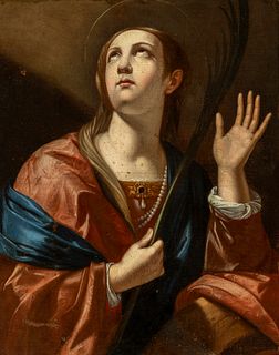 Italian school, circle of SIMON VOUET; XVII century. 
"Saint Catherine of Alexandria". 
Oil on canvas. Relined.