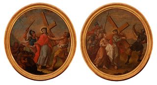 Andalusian School; early eighteenth century. 
"Via Crucis". 
Oil on canvas adhered to tablex.relined.