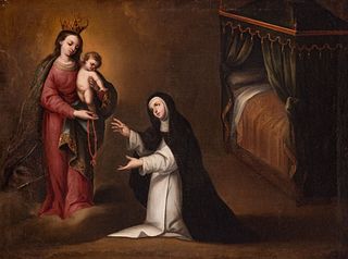 JUAN DE SEVILLA ROMERO (Granada, 1643-1695). 
"Apparition of the Virgin and Child to St. Catherine of Siena". 
Oil on canvas.