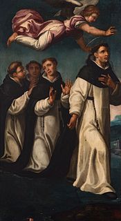 Valencian school of the last quarter of the 16th century. 
"Procession of Benedictine Saints". 
Oil on panel.