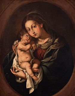 PEDRO ANASTASIO BOCANEGRA (Granada, 1638 - 1689). 
"Virgin with Child". 
Oil on canvas.