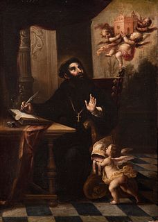 Attributed to ANDRÉS PÉREZ (Seville, 1660- 1727). 
"Vision of St. Augustine. 
Oil on canvas.
