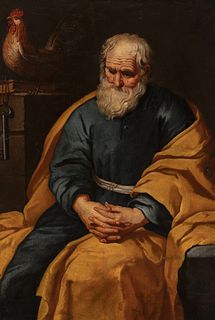 Circle of GERARD SEGHERS (Flanders, 1596 - 1651). 
"St. Peter penitent." 
Oil on canvas adhered to tablex.