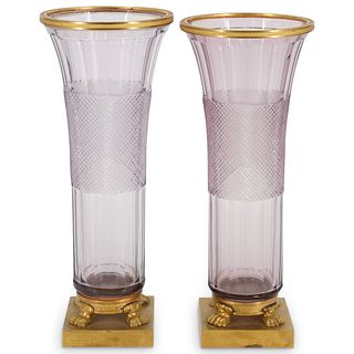 Pair of Empire Style Amethyst Crystal and Bronze Vases