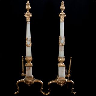 Neoclassical Style Onyx & Dore Bronze Andirons