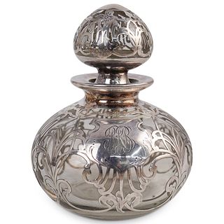 Antique Sterling Overlay Glass Perfume Bottle