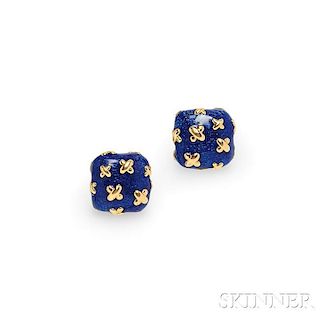 18kt Gold and Enamel Earrings, Suna Brothers