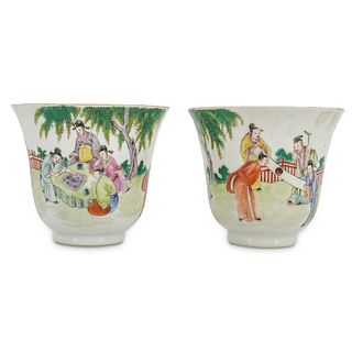 Pair of Antique Famille Rose Porcelain Cups