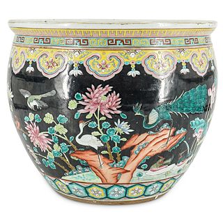 Antique Famille Noire Porcelain Fish Bowl
