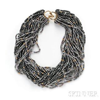 14kt Gold, Hematite, and Pearl Torsade Necklace