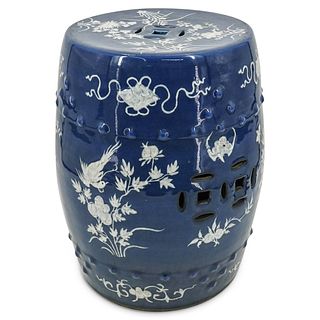 Chinese Blue & White Glazed Porcelain Garden Seat