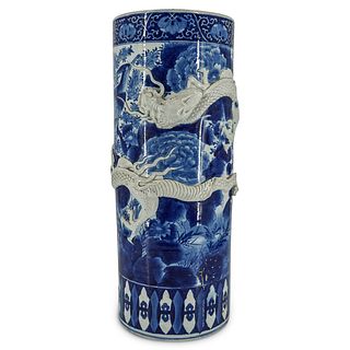 Antique Chinese Blue & White Porcelain Dragon Umbrella Stand
