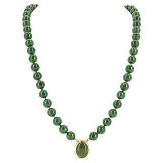 Chinese Jadeite Beaded 14K Gold Necklace