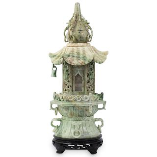 Chinese Carved Jade Pagoda Censor Statue