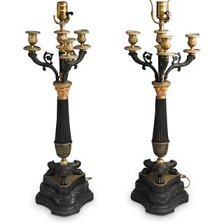 Pair of French Empire Style Bronze Converted Lamps