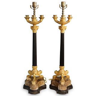 French Empire Style Bronze Converted Lamps