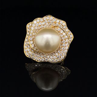18k South Sea Pearl Diamond Flower Ring