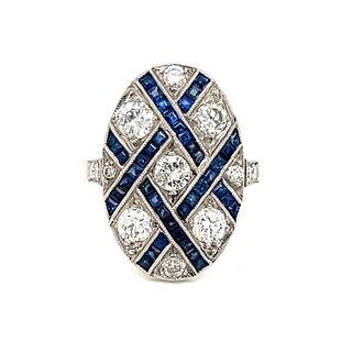 Platinum Diamond Sapphire Oval Ring