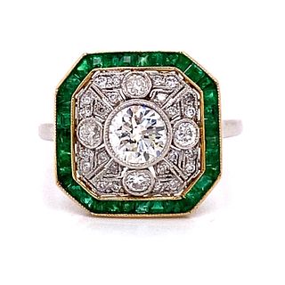 Platinum Gold Emerald Diamond Ring