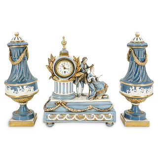 Antique Capodimonte Mantle Clock Set