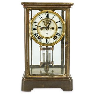 Ansonia Clock Co. Brass & Glass Cased Mantel Clock
