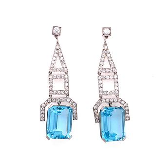 Art Deco Platinum Diamond Aquamarine Earring