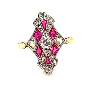 18l Art Nouveau Ruby Diamond Ring