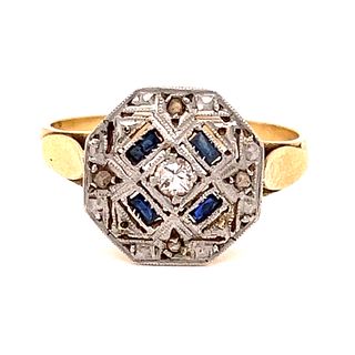 Art Deco 18k Diamond Sapphire Ring