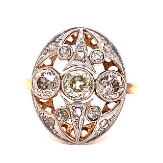 Art Nouveau 18k & Platinum Multi Color Fancy Diamond Ring
