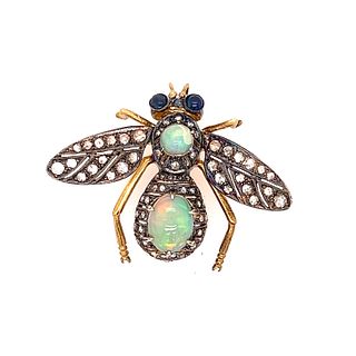 18k Silver Opal Bug Brooch