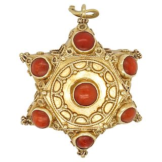 Etruscan Coral Fob 18K Gold Charm