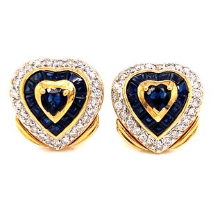 18k Diamond Sapphire Heart Earring