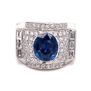 Retro Platinum Diamond Sapphire Chevalier Ring