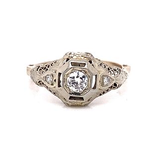 14k Art Deco Expandable Diamond Ring