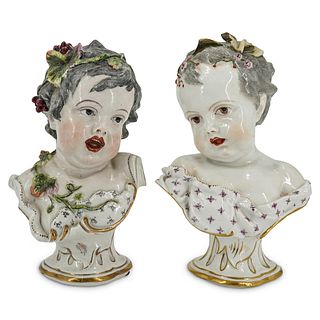 (2 pc) Dresden Porcelain Busts Of Babies