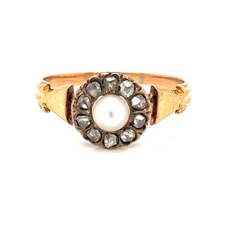 Victorian 18k Diamond Pearl Ring