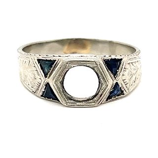 Art Deco Men Platinum Sapphire Monture Ring
