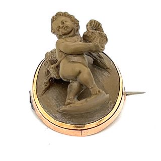 Victorian Low Gold Lava Cameo BroochÂ 