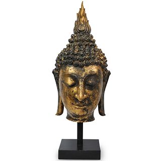 Monumental Gilt Bronze Thai Buddha Head Statue