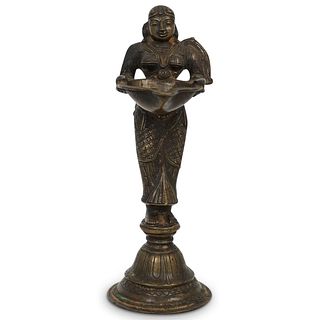 Hindu Bronze Deepalakshmi Statue Oil Lamp