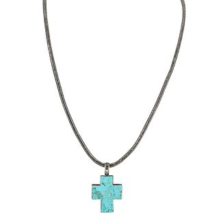 Silver Necklace With Sterling And Turquoise Cross Pendant