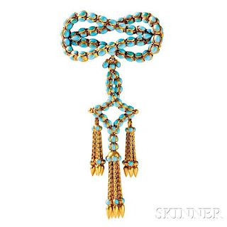 Victorian Gold and Turquoise Lover's Knot Brooch