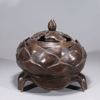 Chinese Bronze Acorn Covered Tripod Censer