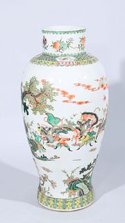 Tall Chinese Famille Verte Enameled Porcelain Vase