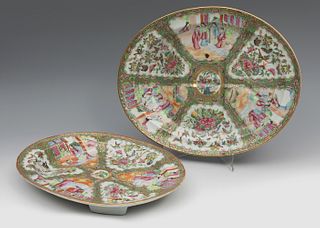 Pair of trays Rose Family style; Canton, late nineteenth century. 
Enameled porcelain.