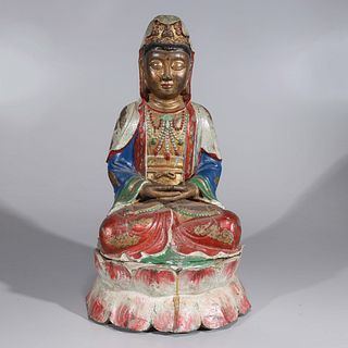 Chinese Gilt & Enameled Bronze Buddha