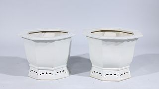 Pair of Chinese White Glazed Porcelain Planters