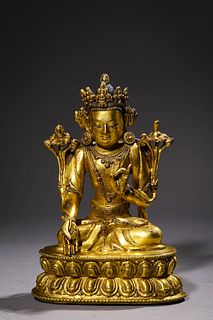 Qing KangXi, Chinese Gilt Bronze Bodhisattva Statue